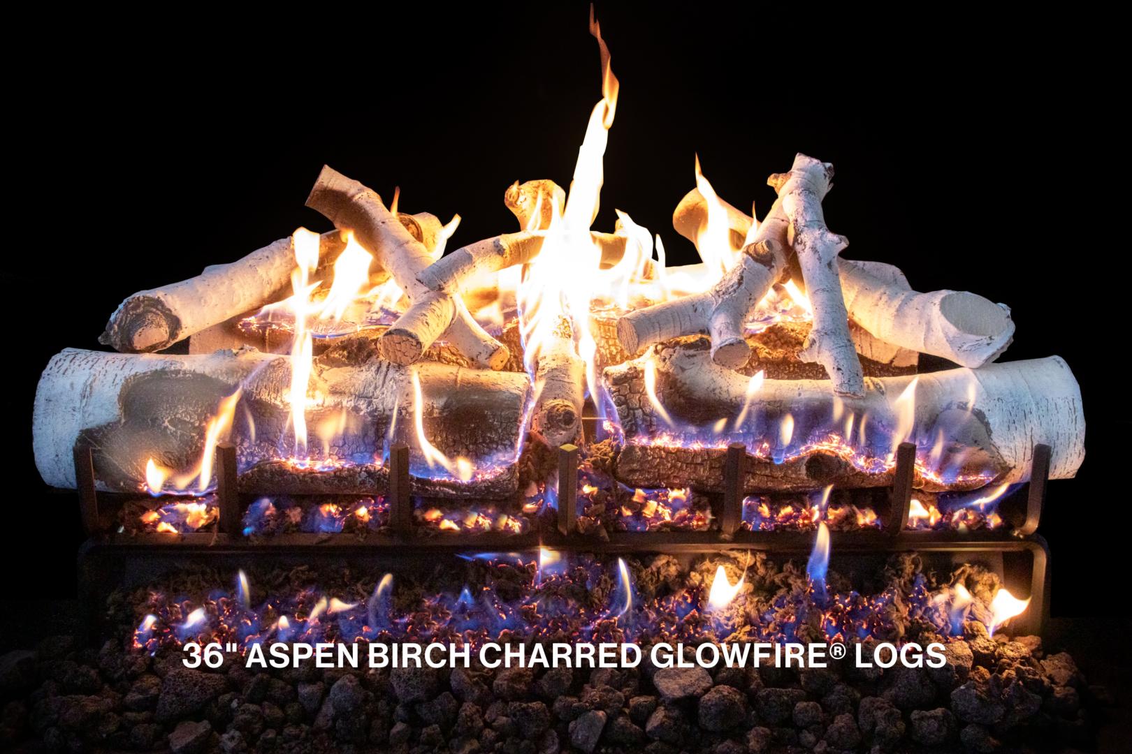 2026 Grand Canyon Gas Logs Aspen Birch Charred GlowFire®  Lava Burner Gas Log Set