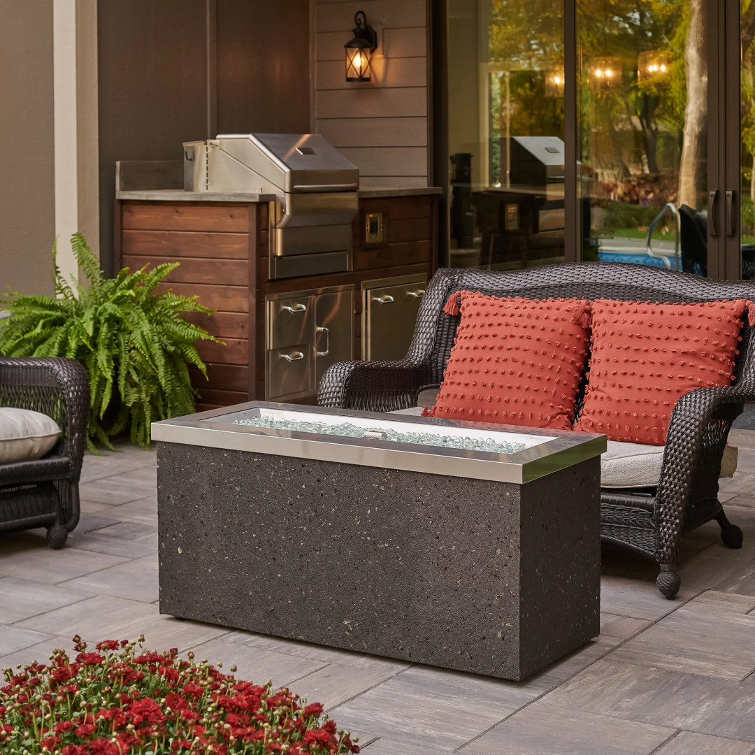 2026 Outdoor GreatRoom Stainless Steel Key Largo Linear Gas Fire Pit Table